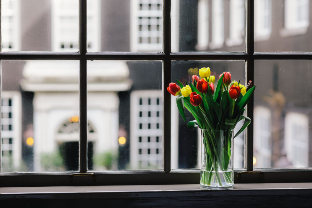 Tulips in spring at hotel The Dylan Amsterdam, a beautiful view